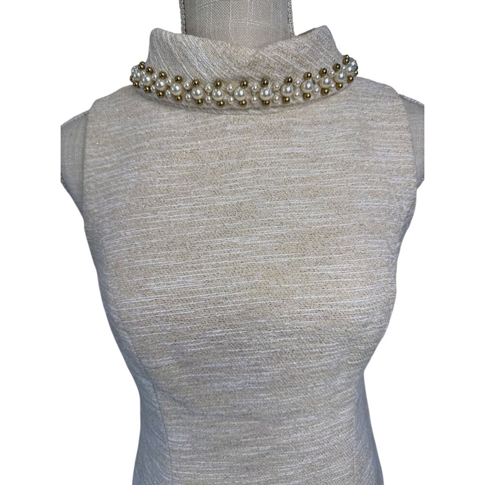 Lilly Pulitzer Portia Boucle Gold Metallic Pearl Beaded Mini Shift Dress Size 0 - Picture 2 of 10